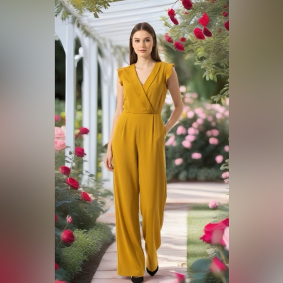 0101 Elegant Mustard Sleeveless Jumpsuit - Picture 7 of 16